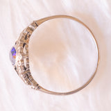 Art-Deco-Ring aus Platin und 18 Karat Weißgold mit Saphir und Rosettendiamant, 30er Jahre