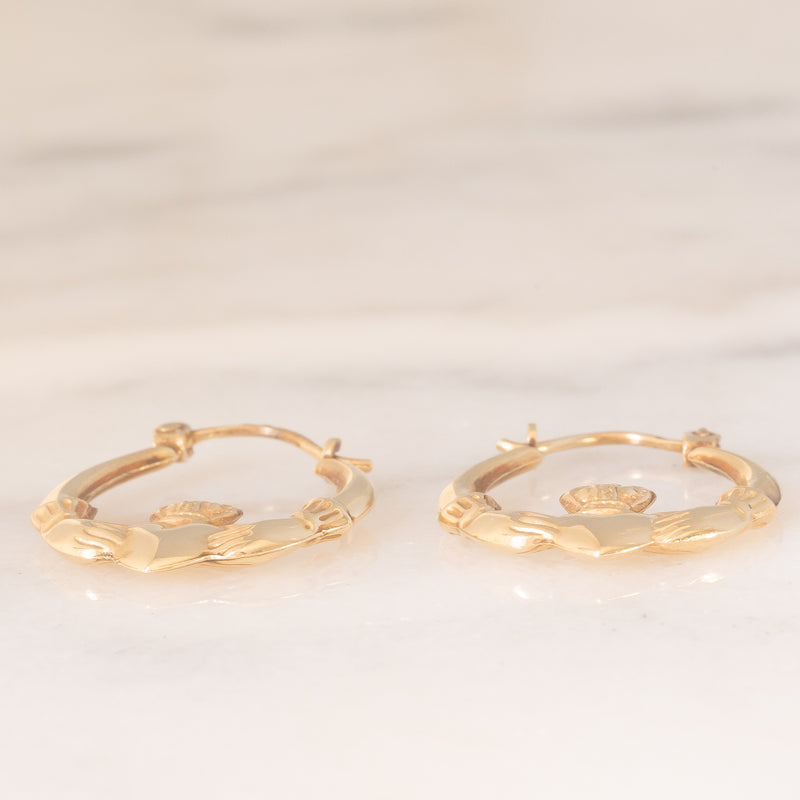 Orecchini Claddagh vintage in oro giallo 9K