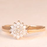 Anello a fiore vintage in oro giallo e bianco 9K con diamanti (0.12ctw ca.), anni ‘80