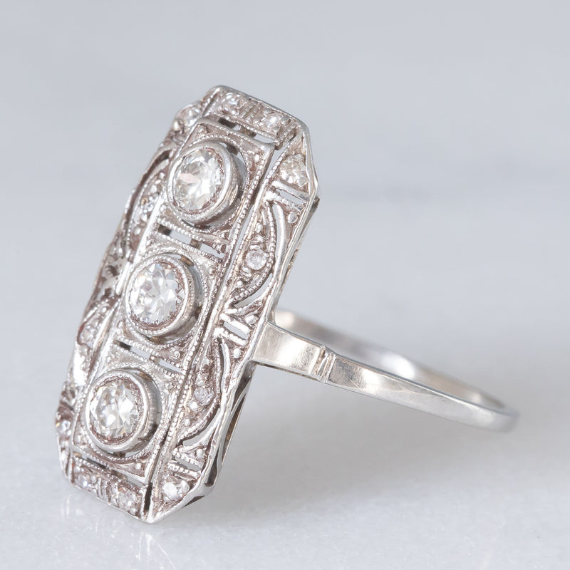 Anello Art Déco in oro bianco 14K e platino con diamanti (0.50ctw ca.), anni ‘30