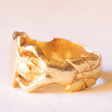 Bague vintage en or jaune 18 carats décorée d'un bouclier et de deux sirènes, 60