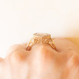 Vintage-Ring aus 14-karätigem Gelbgold mit Aquamarin im Herzschliff (ca. 2.20 ct) und Diamanten im Brillantschliff (ca. 0.22 ctw), 80er/90er Jahre