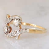 Anello Art Nouveau in oro giallo 14K e argento con diamanti di taglio rosetta (0.26ctw ca.), anni ‘10/‘20