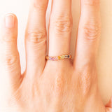 Vintage-Ring aus 14 Karat Gelbgold mit Amethyst, Rosenquarz, Citrinquarz, grünem Peridot, blauem Topas und Iolith, 90er Jahre