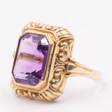 Anello da cocktail vintage in oro giallo 14K con ametista (4.60ct ca.), anni ‘70