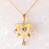 Halskette mit Vintage-Kette aus 9-karätigem Gelbgold und Jugendstil-Lavalier-Anhänger aus 9-karätigem Gelbgold mit Türkispaste