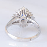 Anello ballerina vintage in platino con zaffiro (1.15ct) e diamanti (0.80ctw), anni ‘80/‘90