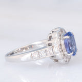 Anello a margherita in platino con tanzanite (1.70ct) e diamanti (1.28ctw), anni '90/anni '2000