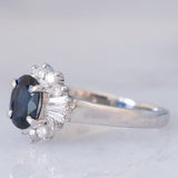 Anello ballerina vintage in platino con zaffiro (1.05ct) e diamanti (0.35ctw), anni ‘90