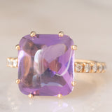 Anello da cocktail vintage in oro giallo 18K con ametista e diamanti di taglio brillante (0.24ctw ca.), anni ‘70/‘80