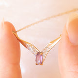 Collana vintage in oro giallo 9K con ametista (0.25ct ca.) e diamanti, anni ‘70/‘80 ca.