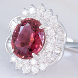 Anello vintage in platino con tormalina (3.50ct) e diamanti (1.22ctw), anni ‘80