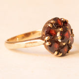 Vintage-Gänseblümchen-Ring aus 9-karätigem Gelbgold mit Granaten (ca. 1 Karat), 50er Jahre