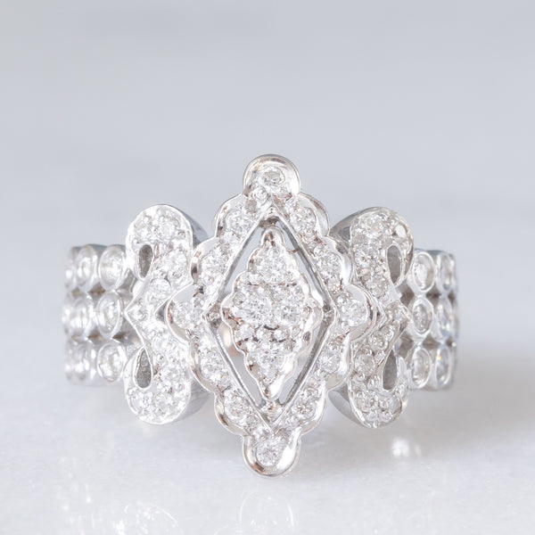 Anello vintage in oro bianco 14K con diamanti di taglio brillante (0.50ctw ca.), anni ‘70/‘80