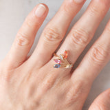 Anello a fiore vintage in oro giallo 9K con zaffiri (0.60ctw ca.) e diamanti