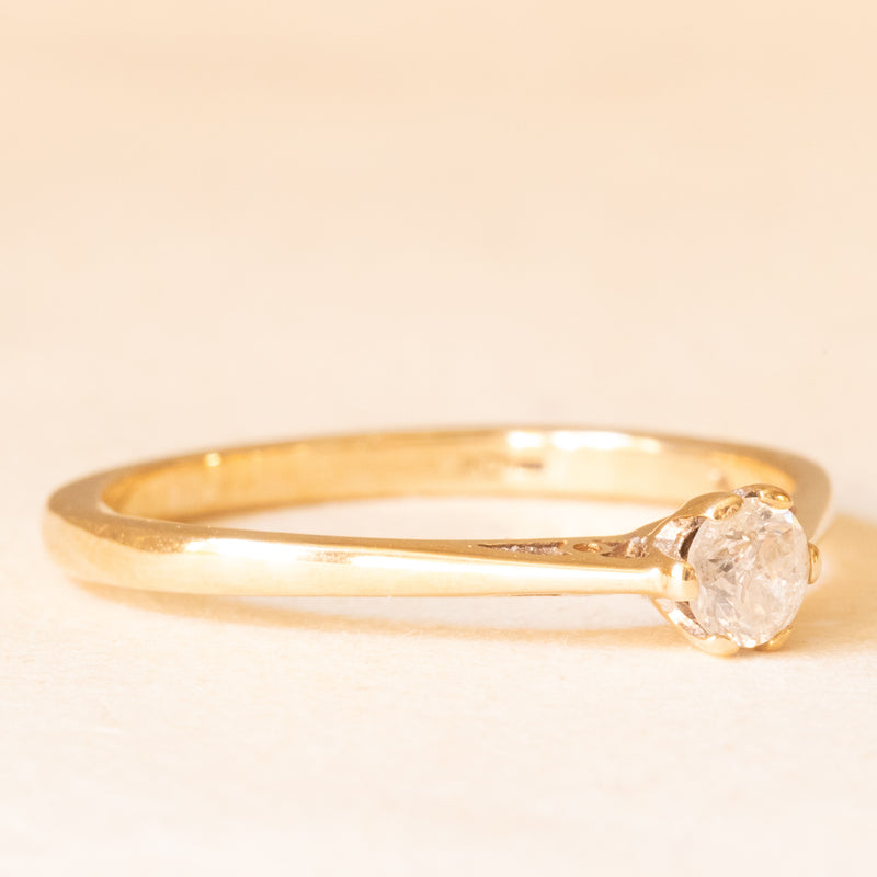 Solitario vintage in oro giallo 9K con diamante di taglio vecchia Europa (0.25ct ca.)