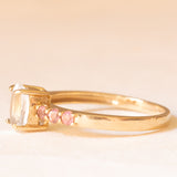 Anello vintage in oro giallo 9K con acquamarina (0.65ct ca.) e tormaline rosa (0.12ctw ca.), anno 2005