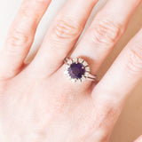 Vintage-Gänseblümchenring aus 14-karätigem Weißgold mit Amethyst (ca. 1.90 ct) und Diamanten im Brillantschliff (ca. 0.48 ctw), 70er Jahre