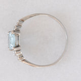Anello vintage in platino con acquamarina (1.40ct ca.) e diamanti (0.18ctw ca.), anni ‘70