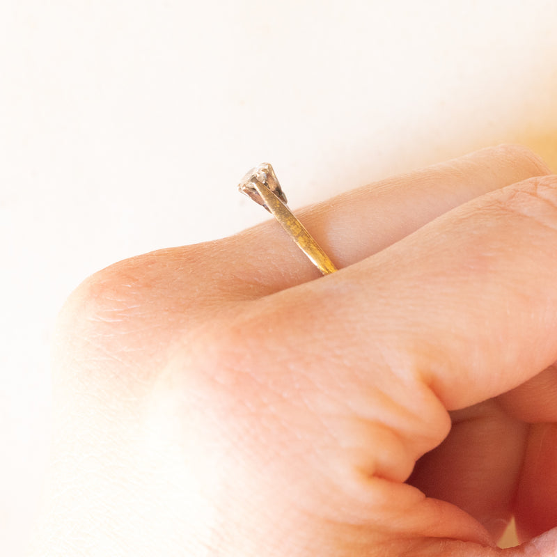 Solitario vintage in oro giallo 18K con diamante di taglio brillante (0.20ct ca.), anno 1982
