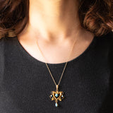 Halskette mit Vintage-Kette aus 9-karätigem Gelbgold und Jugendstil-Lavalier-Anhänger aus 9-karätigem Gelbgold mit Türkispaste