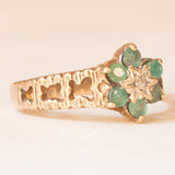 Vintage-Blumenring aus 9-karätigem Gelb- und Weißgold mit Smaragden (ca. 0.09 ctw) und Diamant (ca. 0.01 ct), 90er Jahre