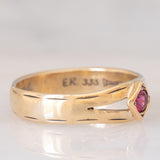 Anello a fascia vintage in oro giallo 8K con rubino sintetico, anni ‘50