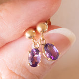 Vintage-Tropfenohrringe aus 9-karätigem Gelbgold mit Amethyst (ca. 0.70 ctw)