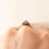Solitär aus 14-karätigem Gelbgold mit Diamant im Brillantschliff (ca. 0.25 ct) und schwarzer Emaille, 50er Jahre
