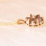 Vintage-Halskette mit Kette aus 9-karätigem Gelbgold und Blumenanhänger aus 9-karätigem Gelbgold mit Quarz und Diamanten