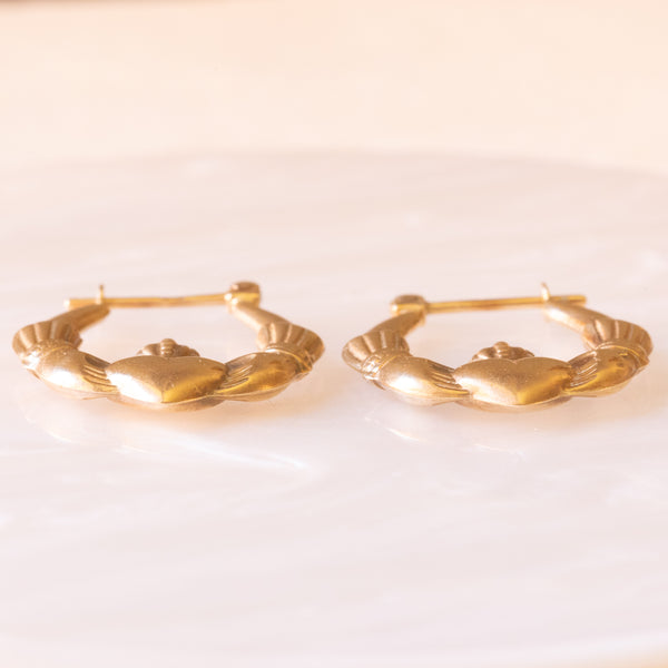 Orecchini Claddagh vintage in oro giallo 9K