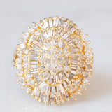 Anello ballerina vintage in oro giallo 14K con diamanti di taglio brillante e tapered (2.20ctw ca.), anni ‘80/‘90