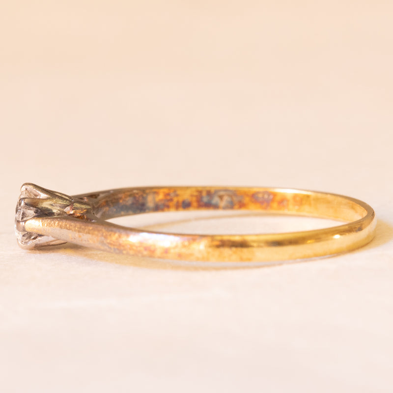 Solitario vintage in oro giallo 18K con diamante di taglio brillante (0.20ct ca.), anno 1982