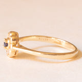 Anello a fiore vintage in oro giallo 14K con zaffiro (0.08ct ca.) e diamanti di taglio brillante (0.20ctw ca.), anni ‘80