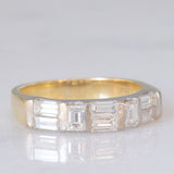 Bague vintage en or jaune et blanc 18 carats avec diamants taille baguette (environ 1 ct), années 80