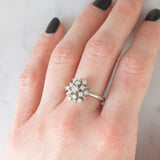 Anello a fiocco di neve in oro bianco 14K con diamanti di taglio brillante (0.50ctw ca.), anni ‘70