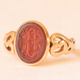 Vintage 14K Gelbgold gravierter Karneol-Siegelring, 60er Jahre