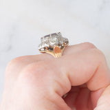 Anello a margherita vintage in stile antico in oro giallo 18K e argento con ametista (3ct ca.) e diamanti di taglio rosetta (0.70ctw ca.), anni ‘40/‘50