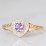 Anello vintage in oro giallo e bianco 9K con ametista di taglio a cuore (0.22ct ca.) e diamante, anni ‘90