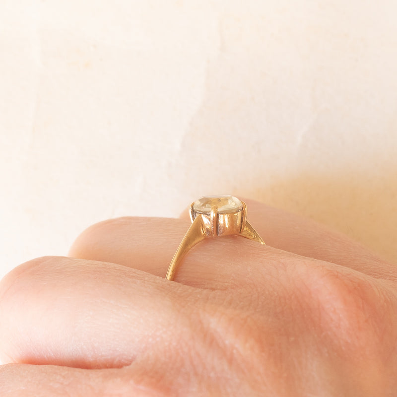 Solitario vintage in oro giallo 9K con quarzo citrino (1ct ca.), anno 1981