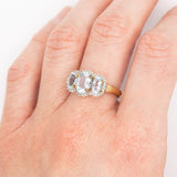 Anello vintage in oro giallo 9K con acquamarine (1.70ctw ca.) e diamanti (0.20ctw ca.), anno 2005