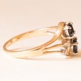 Vintage-Ring aus 14-karätigem Gelbgold mit Saphiren (ca. 0.70 ctw) und Diamanten im Brillantschliff (ca. 0.02 ctw), 70er Jahre