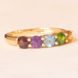 Vintage-Ring aus 9 Karat Gelbgold mit Granat, Amethyst, blauem Topas, grünem Diopsid und Citrinquarz, Jahr 2006