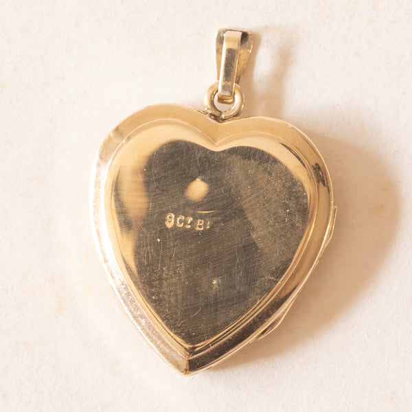 Ciondolo portafoto a forma di cuore vintage con lamina in oro giallo 9K su metallo, anni ‘70
