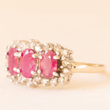 Vintage ring in 9K yellow and white gold with synthetic rubies (approx. 1.10ctw) and diamonds (approx. 0.22ctw), 80s/90s