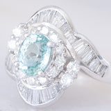 Anello ballerina moderno in platino con tormalina Paraiba (1.26ct) e diamanti (1.36ctw), anni ‘2000