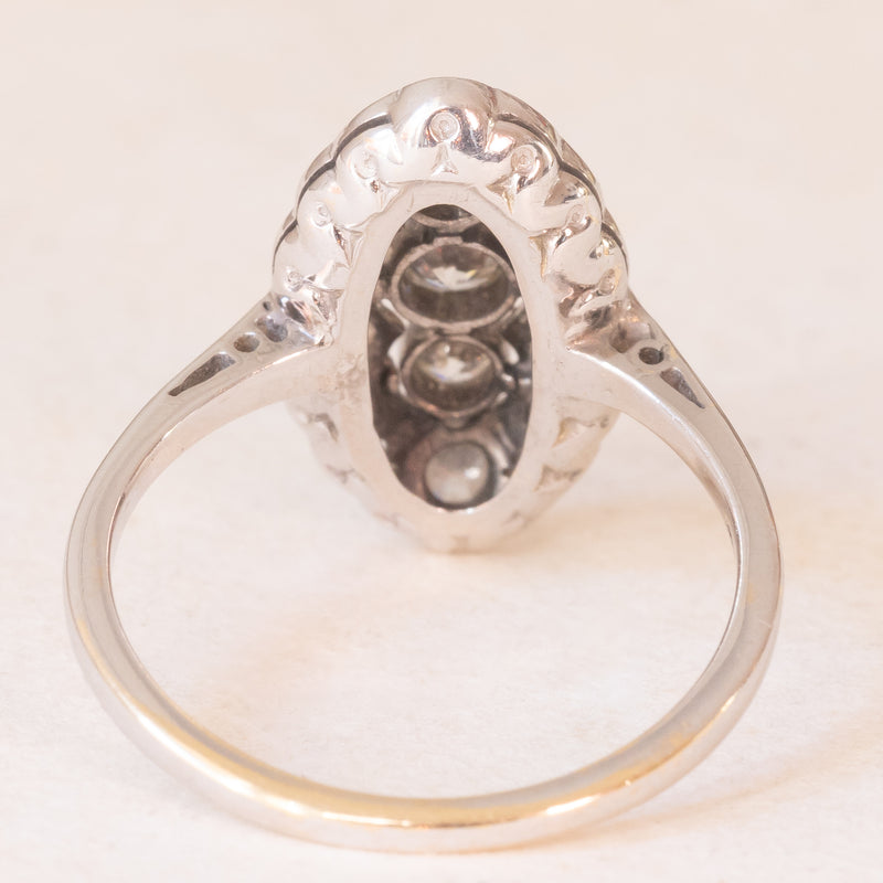 Anello Art Déco in oro bianco 14K con diamanti di taglio vecchia Europa (0.45ctw ca.), anni ‘20
