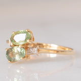 Toi et Moi vintage in oro giallo 14K con zaffiri verdi sintetici (1ctw ca.) e diamanti