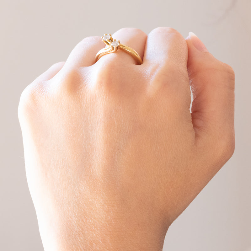 Anello contrarier in oro giallo 18K con diamanti (0.30ctw ca.), anni '70