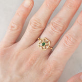 Anello vintage in oro giallo 18K con smeraldo (0.13ct ca.) e diamanti, anni ‘70/‘80